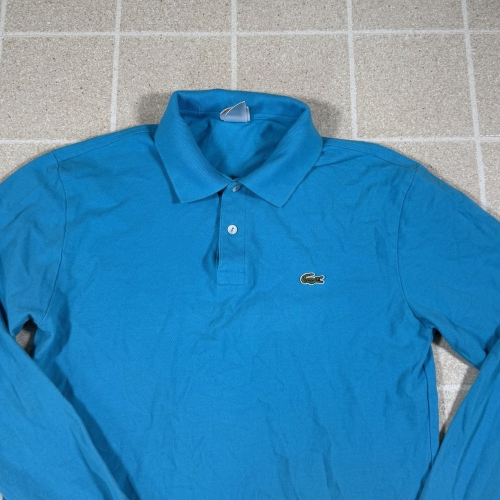 Lacoste Long Sleeve Polo Shirt Mens Size M Light Blue Cotton Pique Logo - Picture 2 of 9